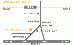 工房KAZUの駅からの地図。